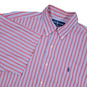 Ralph Lauren Button Down Shirt Mens Large Blue Red Striped Blake Short Sleeve